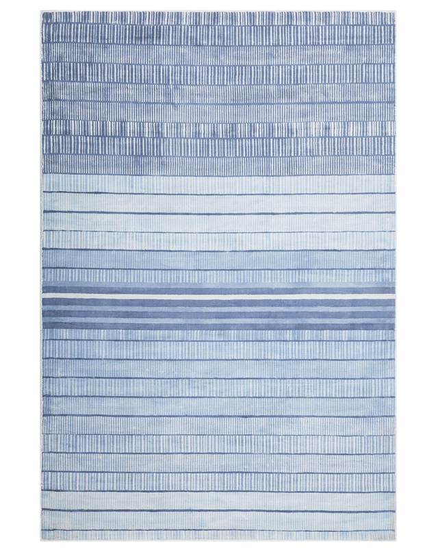 Rug Blue Viscose 140 x 200 cm Striped Geometric Pattern Hand Woven Beliani