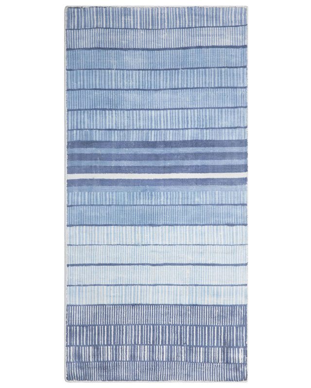 Rug Blue Viscose 80 x 150 cm Striped Geometric Pattern Hand Woven Beliani