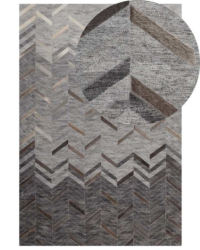 Area Rug 160 x 230 cm Grey Cowhide Leather Geometric Beliani