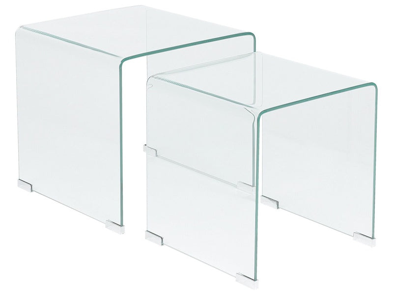 Nest of 2 Side Tables Transparent Glass Rectangular Minimalist Beliani