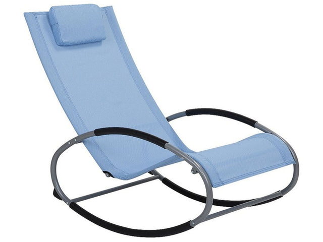 Rocking Sun Lounger Blue Steel Runners Garden Rocking Chair with Head Cushion Beliani