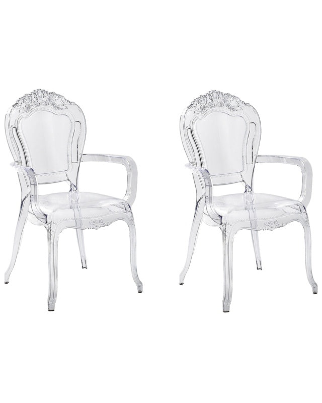 Set of 2 Dining Chairs Transparent Acrylic Solid Back Stackable Vintage Modern Design Beliani