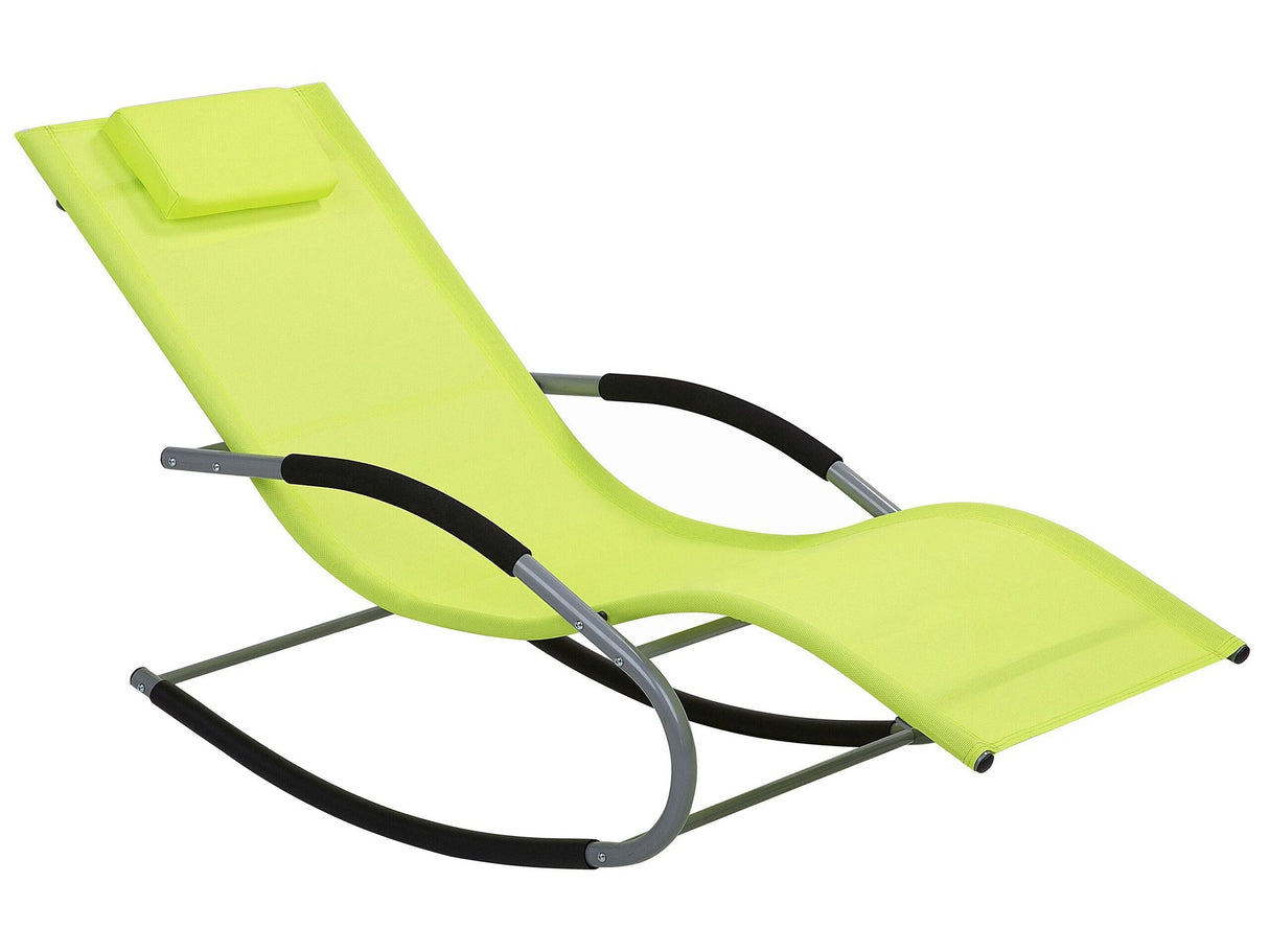 Rocking Sun Lounger Lime Green Steel Runners Fabric Sling With Head Cushion Beliani