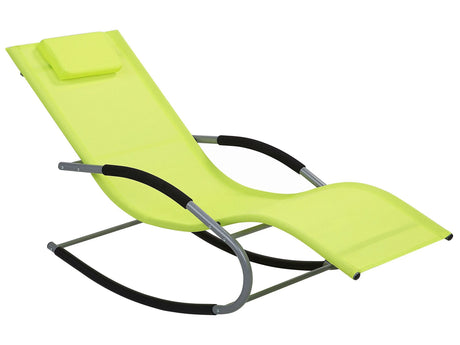 Rocking Sun Lounger Lime Green Steel Runners Fabric Sling With Head Cushion Beliani