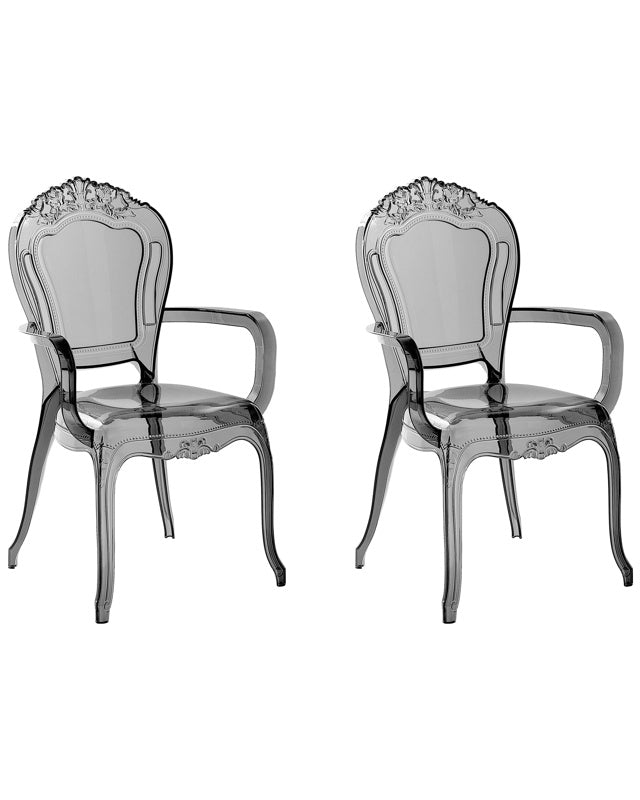 Set of 2 Dining Chairs Transparent Black Acrylic Solid Back Stackable Vintage Modern Design Beliani