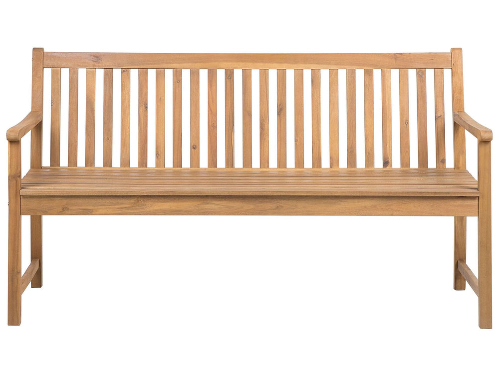 Garden Bench Light Acacia Wood 160 cm Slatted Design Outdoor Patio Rustic Style Beliani