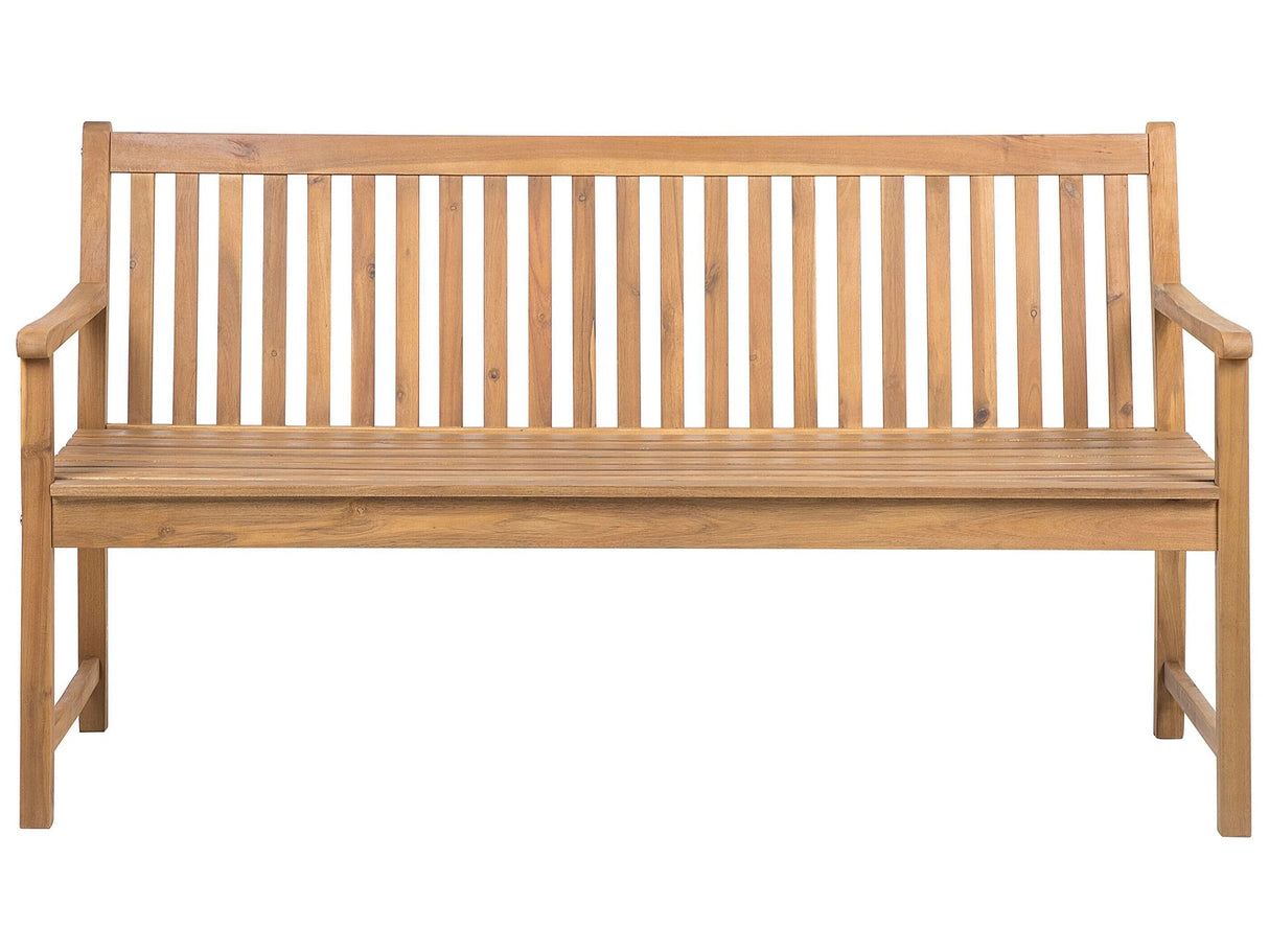 Garden Bench Light Acacia Wood 160 cm Slatted Design Outdoor Patio Rustic Style Beliani