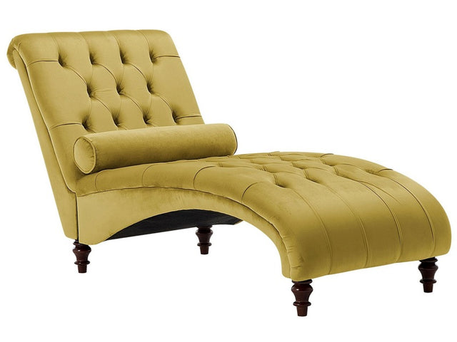 Chaise Lounge Mustard Yellow Velvet Chesterfield Buttoned Modern Living Room Chaise Wooden Legs Beliani