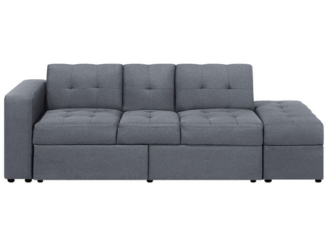 Sectional Sofa Bed Dark Grey Storage Ottoman Pull Out Drawers Click Clack Drop Down Tray Cup Holder Beliani