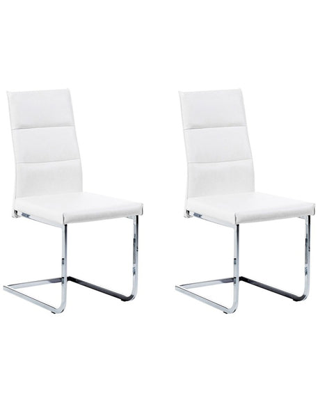 Set of 2 Dining Chairs White Faux Leather Upholstered Cantilever Silver Legs Armless Modern Design Beliani