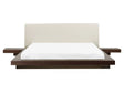 Japan Bed Frame Dark Ash Wood EU King Size 5ft3 Wood Veneer MDF Faux Leather Headboard Low Profile Bedroom Beliani