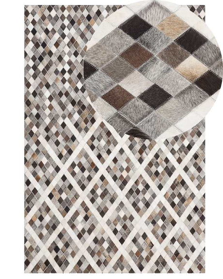 Area Rug Brown Beige 160 x 230 cm Cowhide Leather Geometric Pattern Beliani