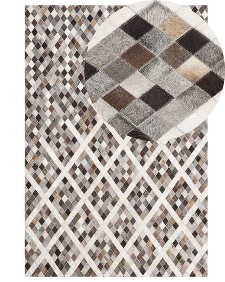 Area Rug Brown Beige 140 x 200 cm Cowhide Leather Geometric Pattern Beliani