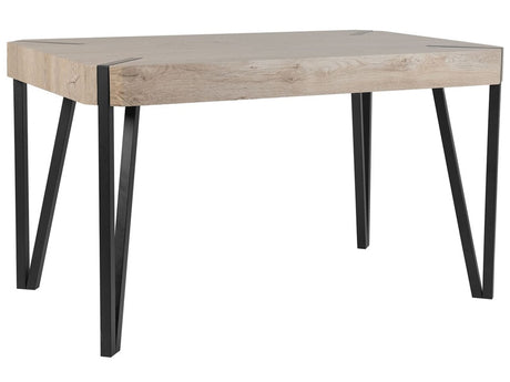 Dining Table Taupe Wood Top Black Metal Legs 130 x 80 cm 6 Seater Rectangular Industrial Beliani