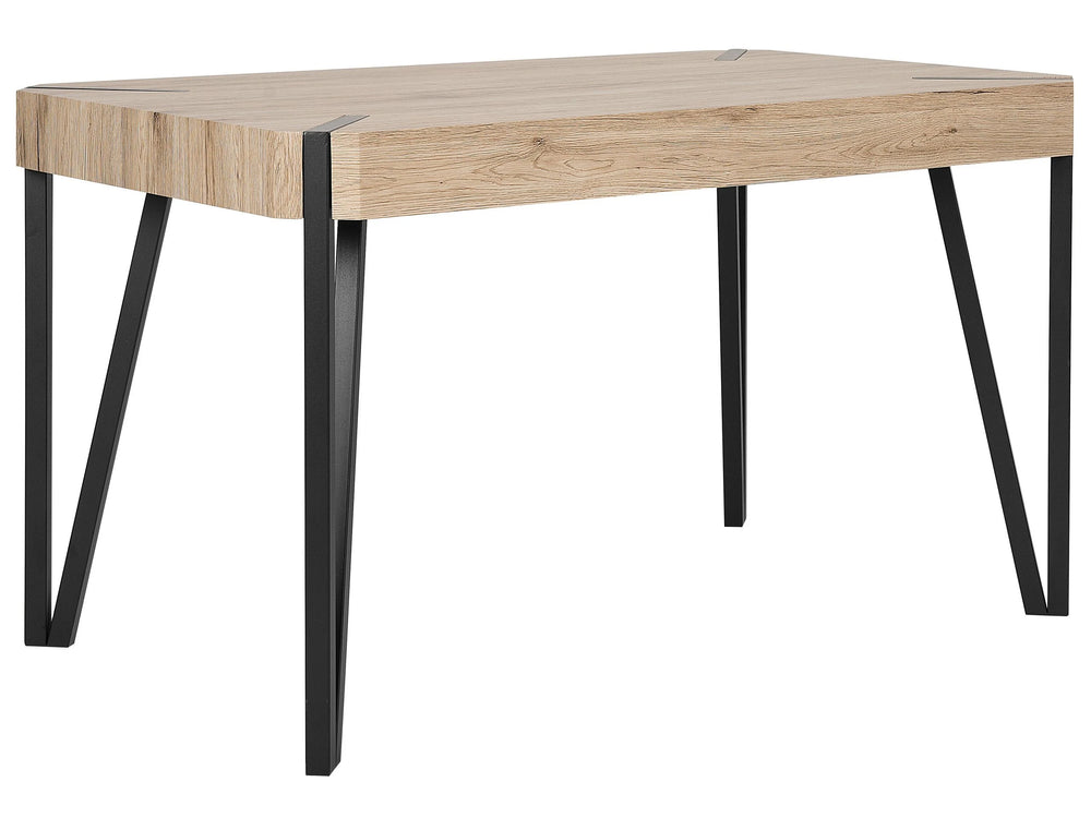 Dining Table Light Wood Top Black Metal Legs 130 x 80 cm 6 Seater Rectangular Industrial Beliani