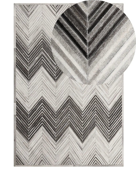 Area Rug Grey 160 x 230 cm Cowhide Leather Patchwork Beliani