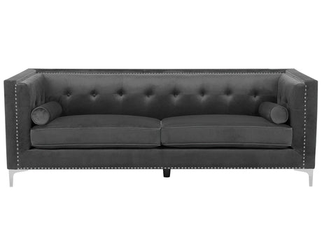 Velvet 3 Seater Sofa Dark Grey Glamour Buttoned Back Beliani
