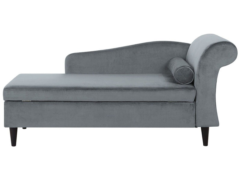 Chaise Lounge Light Grey Velvet Upholstery with Storage Right Hand with Bolster Beliani