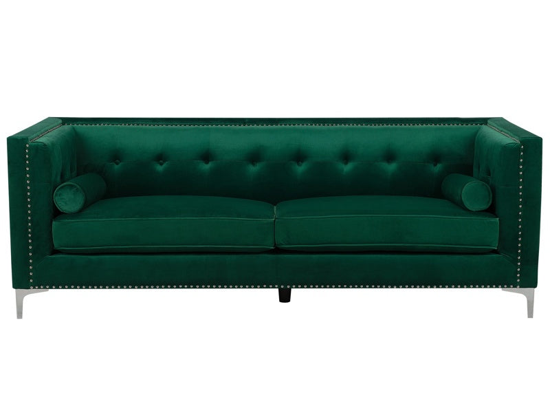 Velvet 3 Seater Sofa Emerald Green Glamour Buttoned Back Beliani