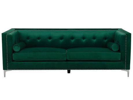 Velvet 3 Seater Sofa Emerald Green Glamour Buttoned Back Beliani