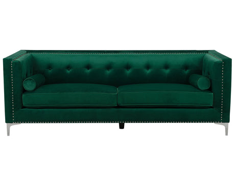 Velvet 3 Seater Sofa Emerald Green Glamour Buttoned Back Beliani