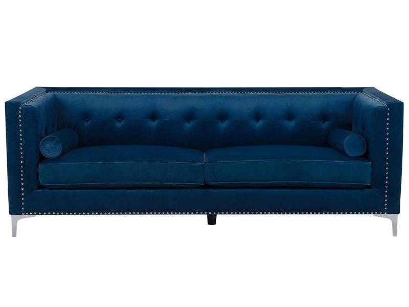 Velvet 3 Seater Sofa Navy Blue Glamour Buttoned Back Beliani