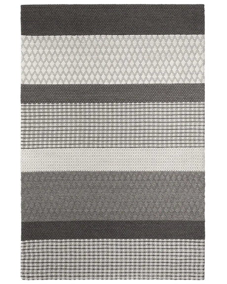 Area Rug Grey 140 x 200 cm Wool Living Room Home Office Patches Beliani