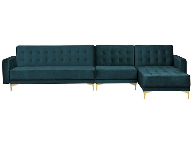 Corner Sofa Bed Teal Velvet Tufted Fabric Modern L-Shaped Modular 5 Seater Left Hand Chaise Longue Beliani