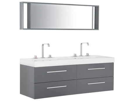 Bathroom Vanity Unit Grey Four Drawers Mirror Modern Beliani