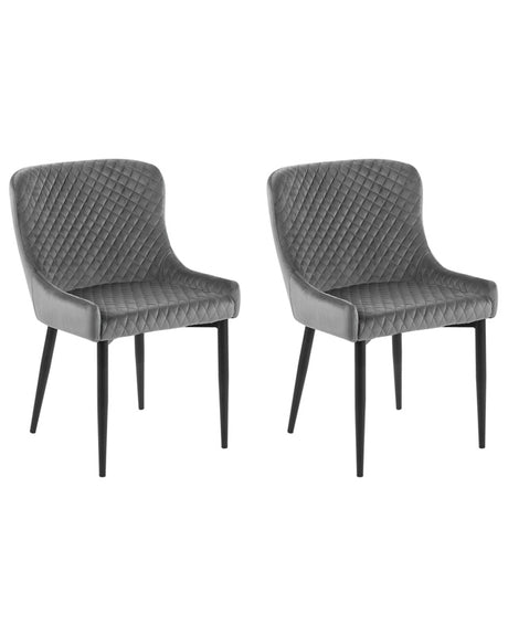 Set of 2 Dining Chairs Grey Velvet Upholstered Quilted Beliani