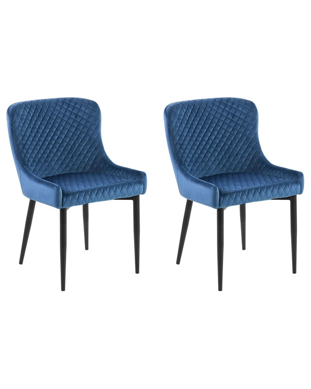 Set of 2 Dining Chairs Blue Velvet Upholstered Quilted Beliani