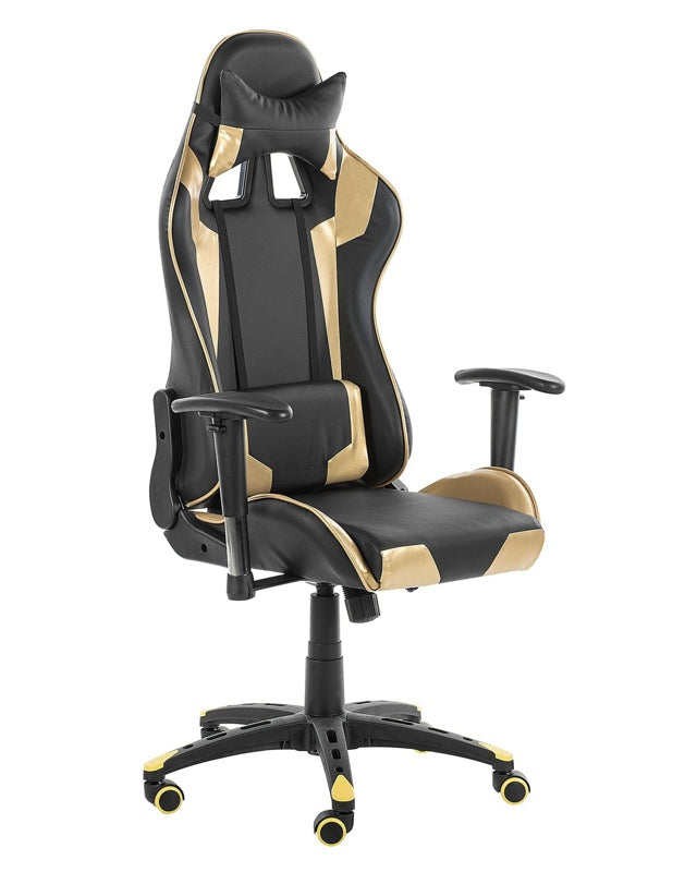 Gaming Chair Black and Gold PU Leather Swivel Adjustable Height Beliani