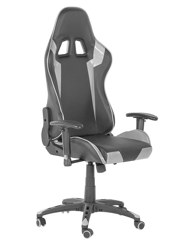 Gaming Chair Black and Silver PU Leather Swivel Adjustable Height Beliani