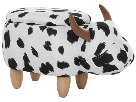 Animal Cow Children Stool with Storage Black and White Faux Leather Wooden Legs Nursery Footstool Beliani