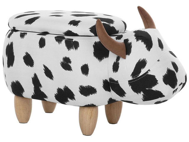 Animal Cow Children Stool with Storage Black and White Faux Leather Wooden Legs Nursery Footstool Beliani