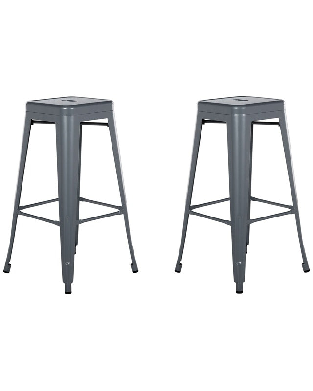 Set of 2 Bar Stools Grey Steel 76 cm Stackable Counter Height Industrial Beliani