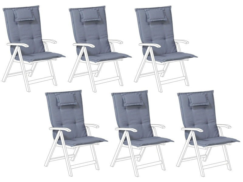 Set of 6 Garden Chair Cushion Blue Polyester Seat Backrest Pad Modern Design Outdoor Pad Beliani