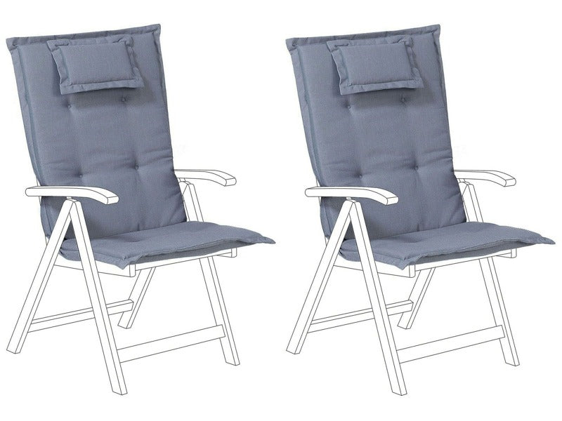 Set of 2 Garden Chair Cushion Blue Polyester Seat Backrest Pad Modern Design Outdoor Pad Beliani