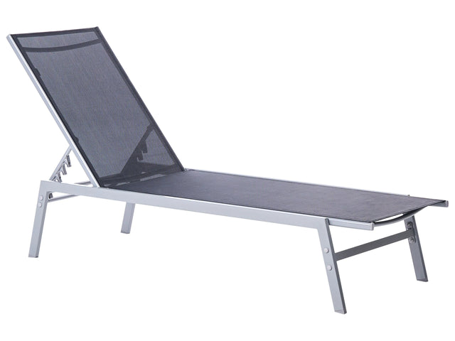 Sun Lounger Black and Silver Steel Frame Adjustable Backrest UV Resistant Beliani