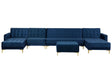 Corner Sofa Bed Navy Blue Velvet Tufted Fabric Modern U-Shaped Modular 6 Seater with Ottoman Chaise Lounges Beliani