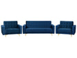 Living Room Set Navy Blue Velvet Tufted Fabric 3 Seater Sofa Bed 2 Reclining Armchairs Modern 3-Piece Suite Beliani