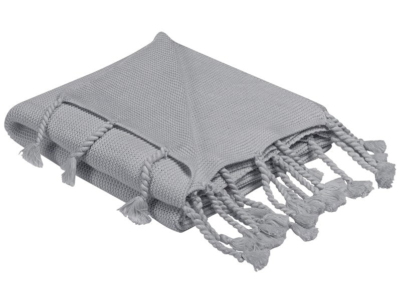 Blanket Grey Cotton 125 x 150 cm Bed Throw Boho Beliani