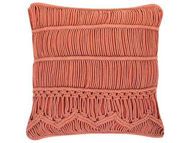 Decorative Cushion Orange Cotton Macramé 45 x 45 cm Rope Boho Retro Decor Accessories Beliani