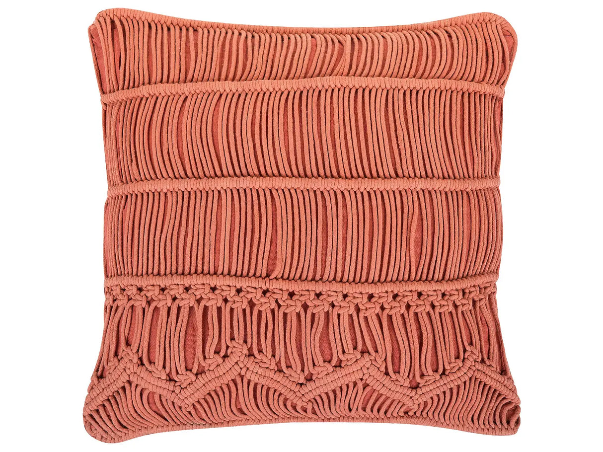 Decorative Cushion Orange Cotton Macram 45 x 45 cm Rope Boho Retro Decor Accessories Beliani