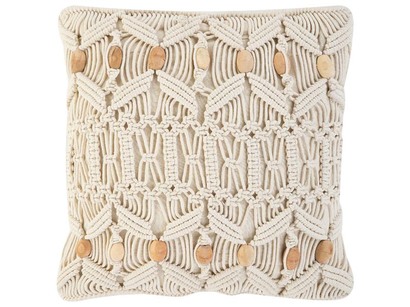 Decorative Cushion Beige Cotton Macramé 45 x 45 cm Rope Boho Retro Decor Accessories Beliani