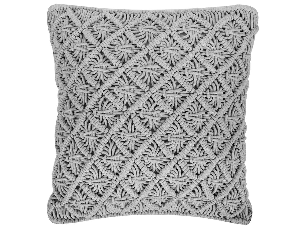 Decorative Cushion Grey Cotton Macram 45 x 40 cm Rope Boho Retro Decor Accessories Beliani