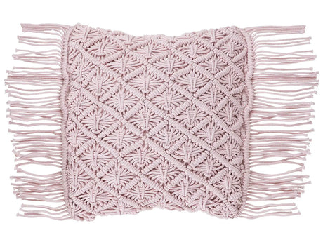 Decorative Cushion Pink Cotton Macram 40 x 40 cm with Tassels Rope Boho Retro Decor Accessories Beliani