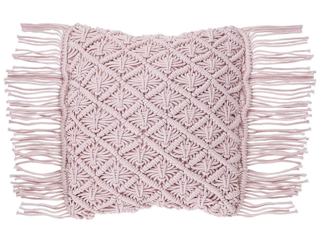 Decorative Cushion Pink Cotton Macram 40 x 40 cm with Tassels Rope Boho Retro Decor Accessories Beliani