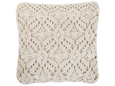 Decorative Cushion Beige Cotton Macram 45 x 45 cm Rope Boho Retro Decor Accessories Beliani