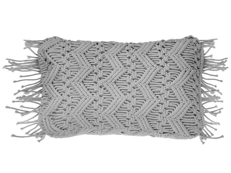 Decorative Cushion Grey Cotton Macramé 30 x 45 cm with Tassels Rope Boho Retro Decor Accessories Beliani